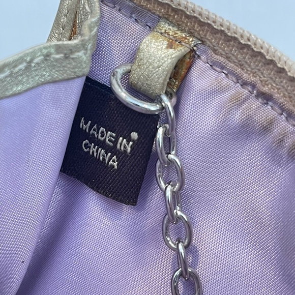 Coach Signature Logo Stripe Coin Purse Pouch Key Chain Change Gold Tan Wallet - - Picture 9 of 14